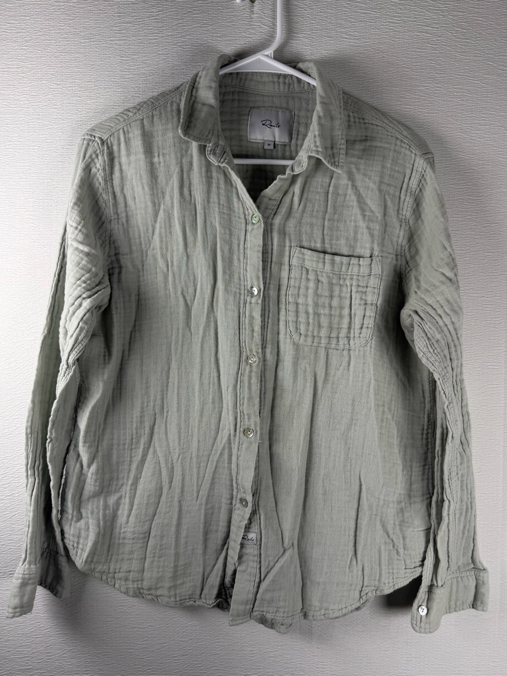 Rails Ellis Shirt Medium Meadow Green 100% Cotton Gauze Button Down